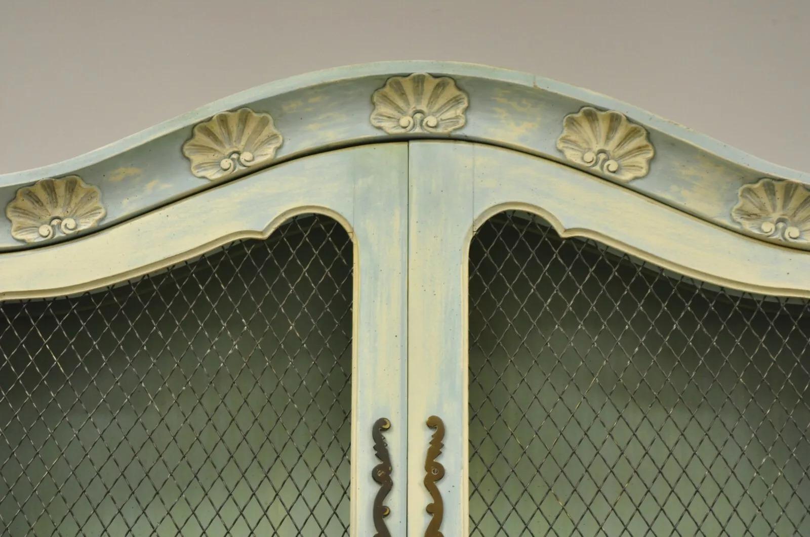 Vintage French Provincial Blue Painted Bookcase Tall Secretary Desk by Danby For Sale 1