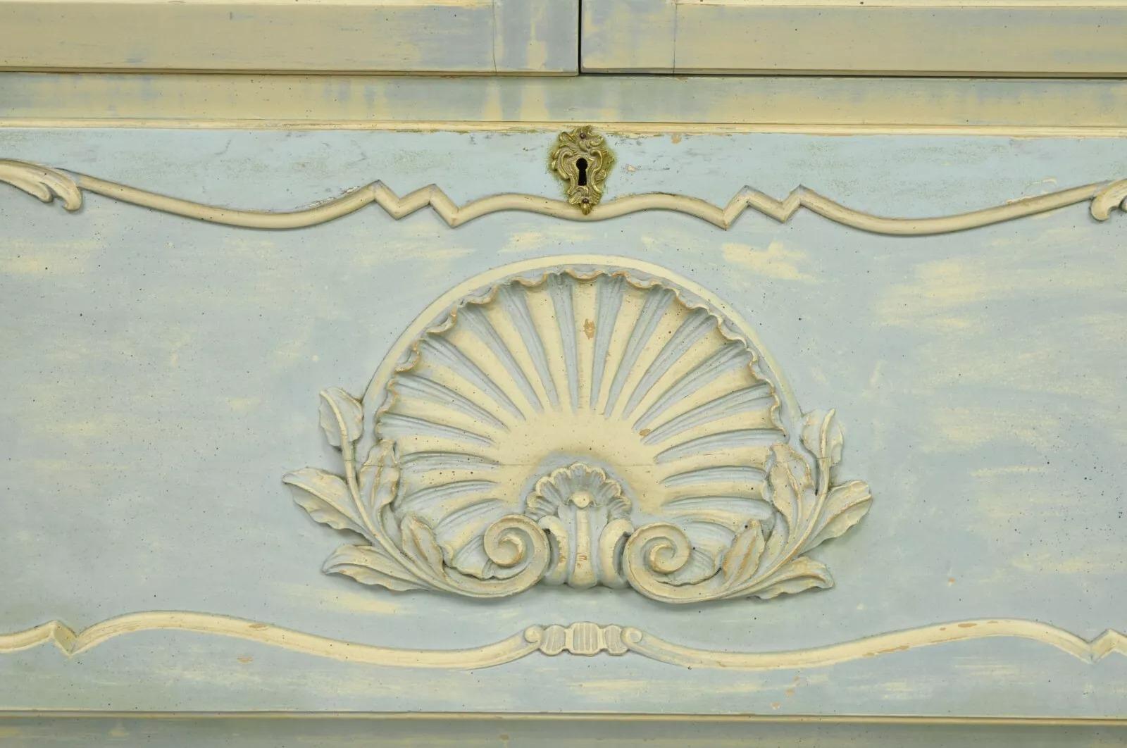 Vintage French Provincial Blue Painted Bookcase Tall Secretary Desk by Danby For Sale 3