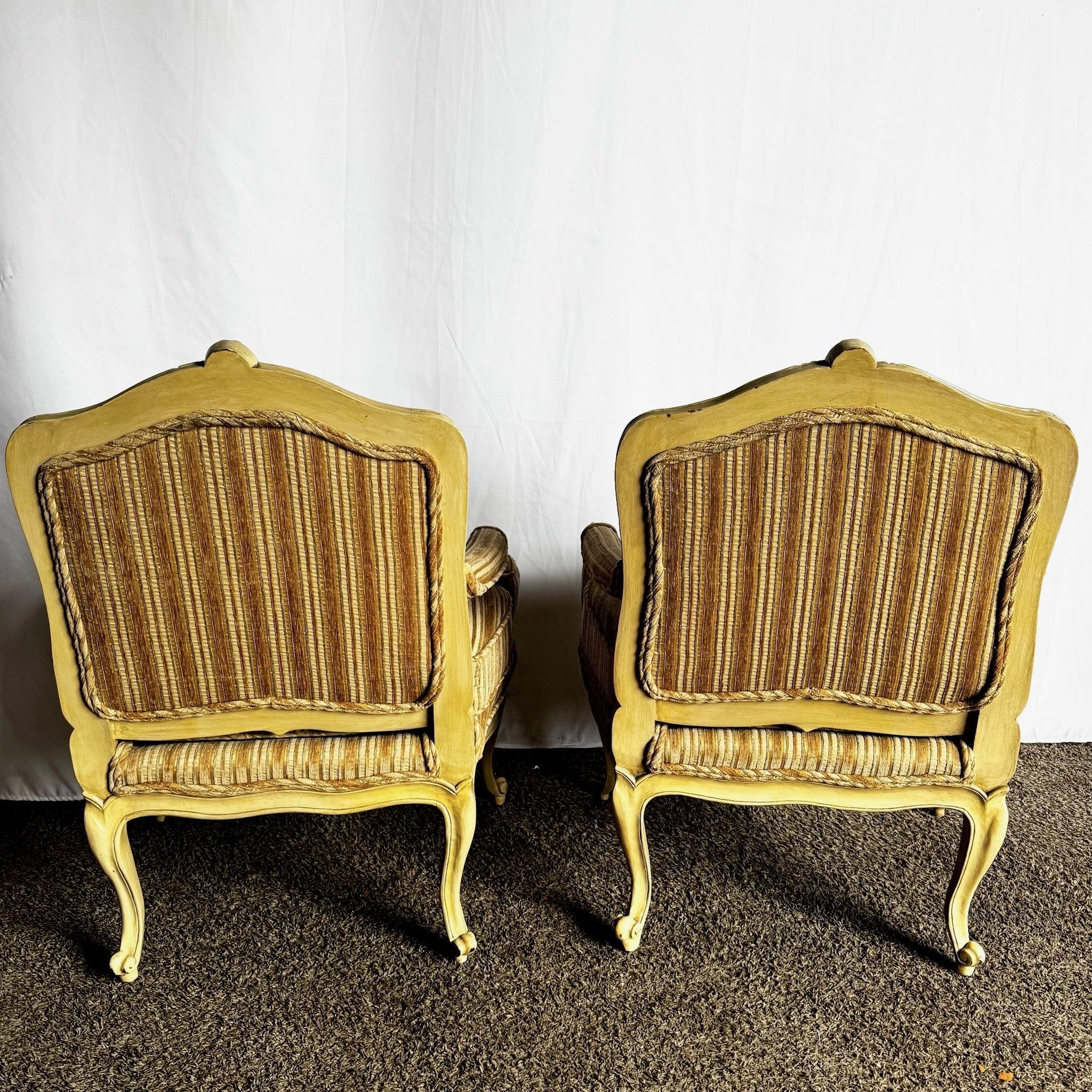 Vintage French Provincial Brown and Tan Lounge Chairs - A Pair For Sale 1