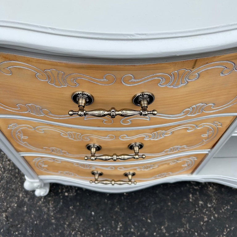 Vintage French Provincial Buffet Dresser in Grey and Natural Wood For