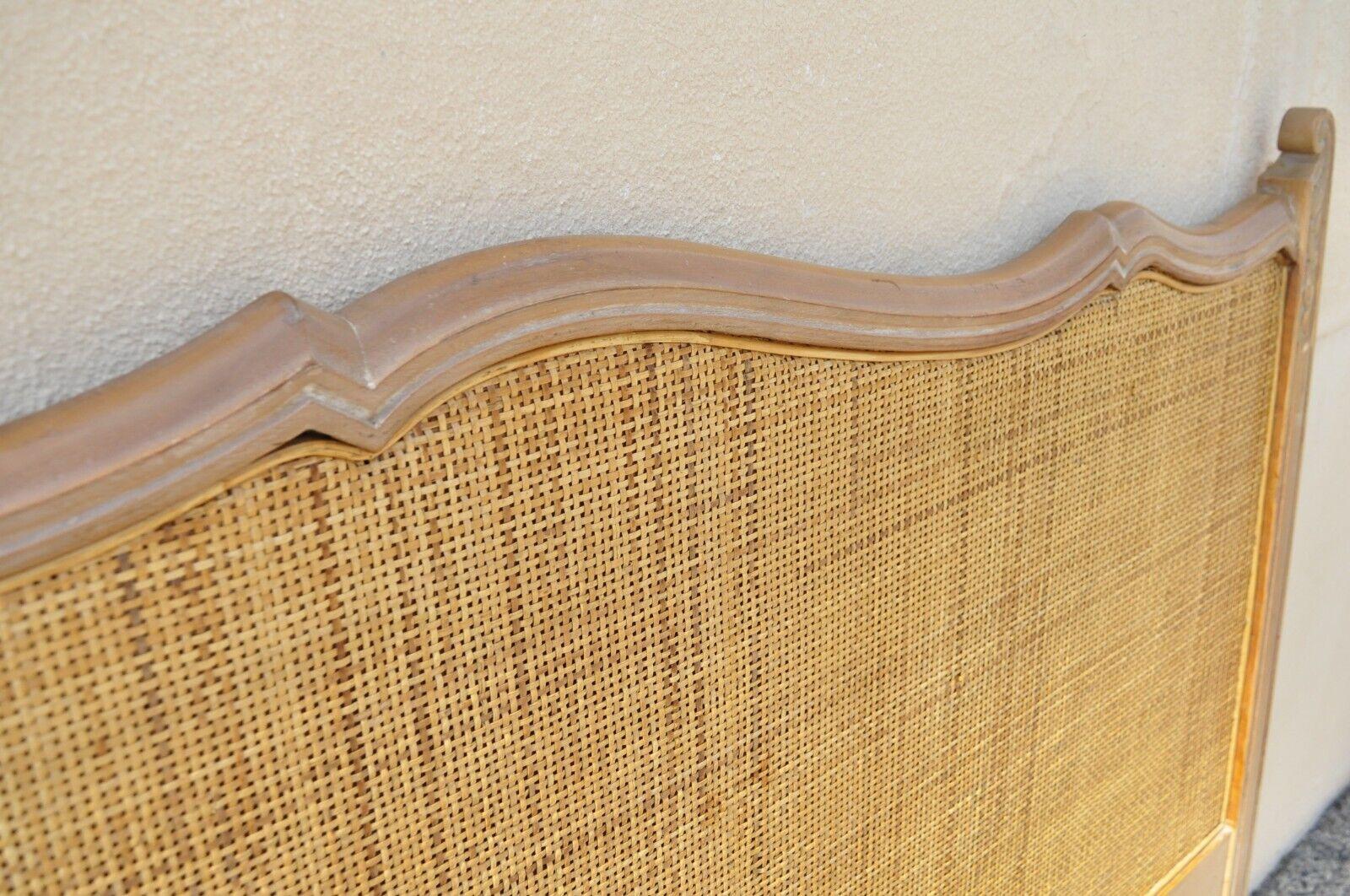 Vintage French Provincial Cane Panel Carved Wood King Size Bed Headboard 6