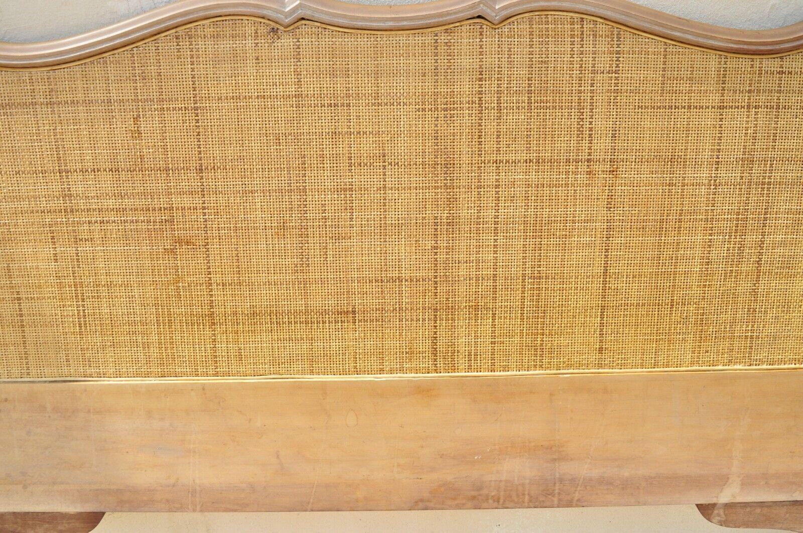 Vintage French Provincial Cane Panel Carved Wood King Size Bed Headboard In Good Condition In Philadelphia, PA