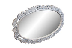 Vintage French Provincial Carved Reticulated Oval Foliate Acanthus Vanity Mirror