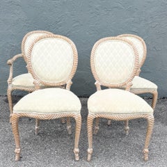Vintage French Provincial Carved Rope Dining Chairs - Set of 4