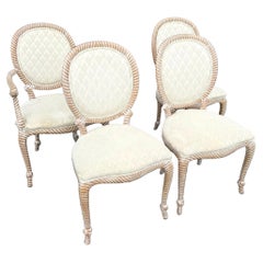 Vintage French Provincial Carved Rope Dining Chairs - Set of 4