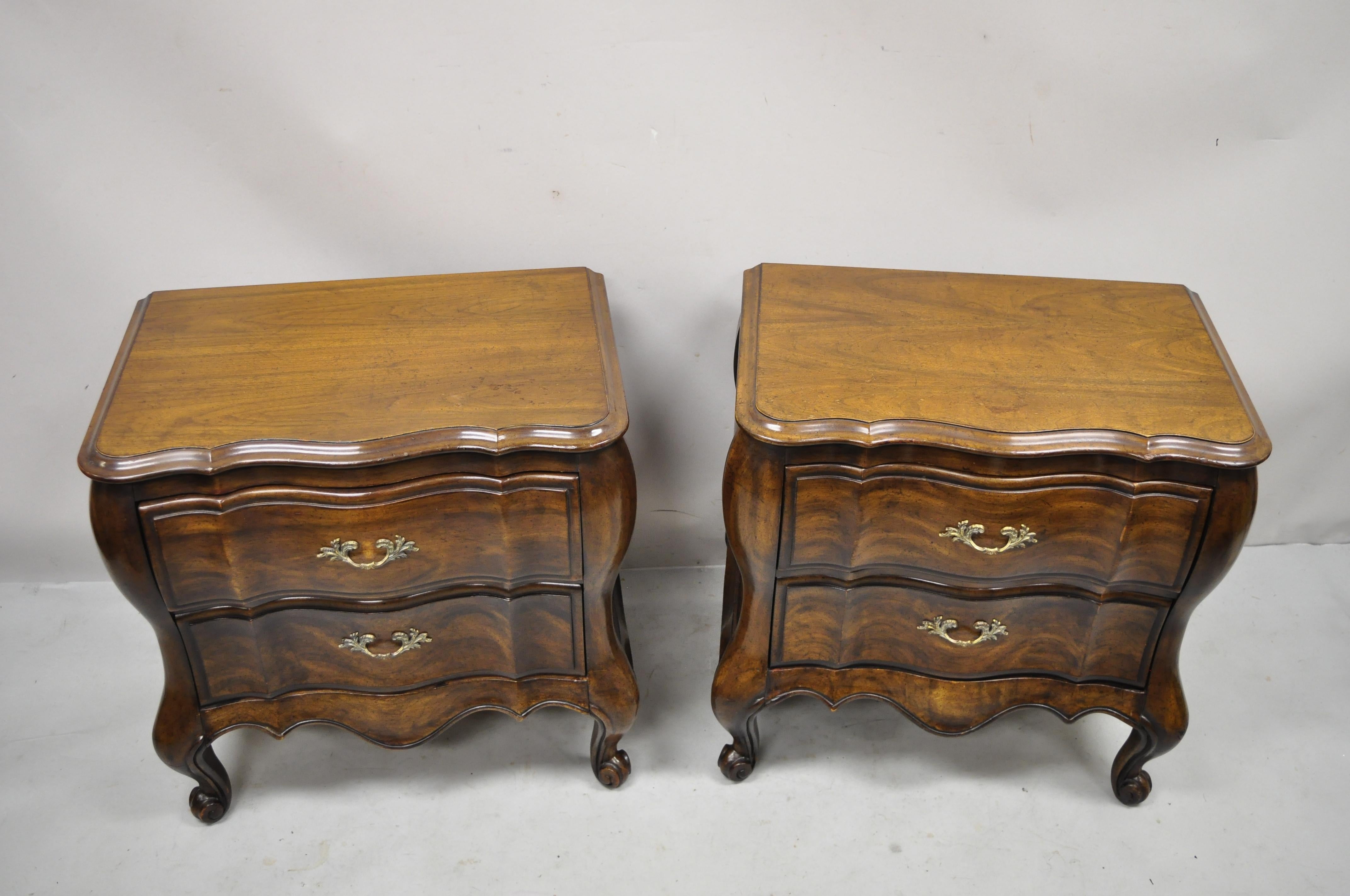 20th Century Vintage French Provincial Cherry Bombe Nightstands by White Furniture, a Pair