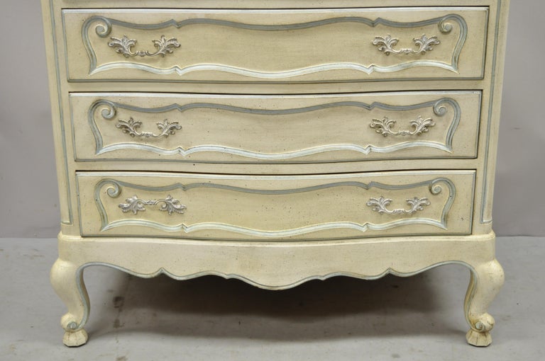 Vintage French Provincial Cream Blue Paint Tall Narrow Custom Chest