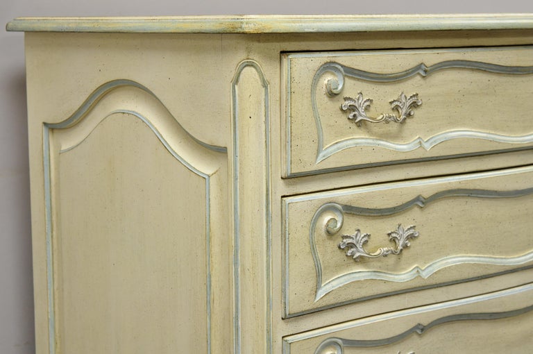 Vintage French Provincial Cream Blue Paint Tall Narrow Custom Chest