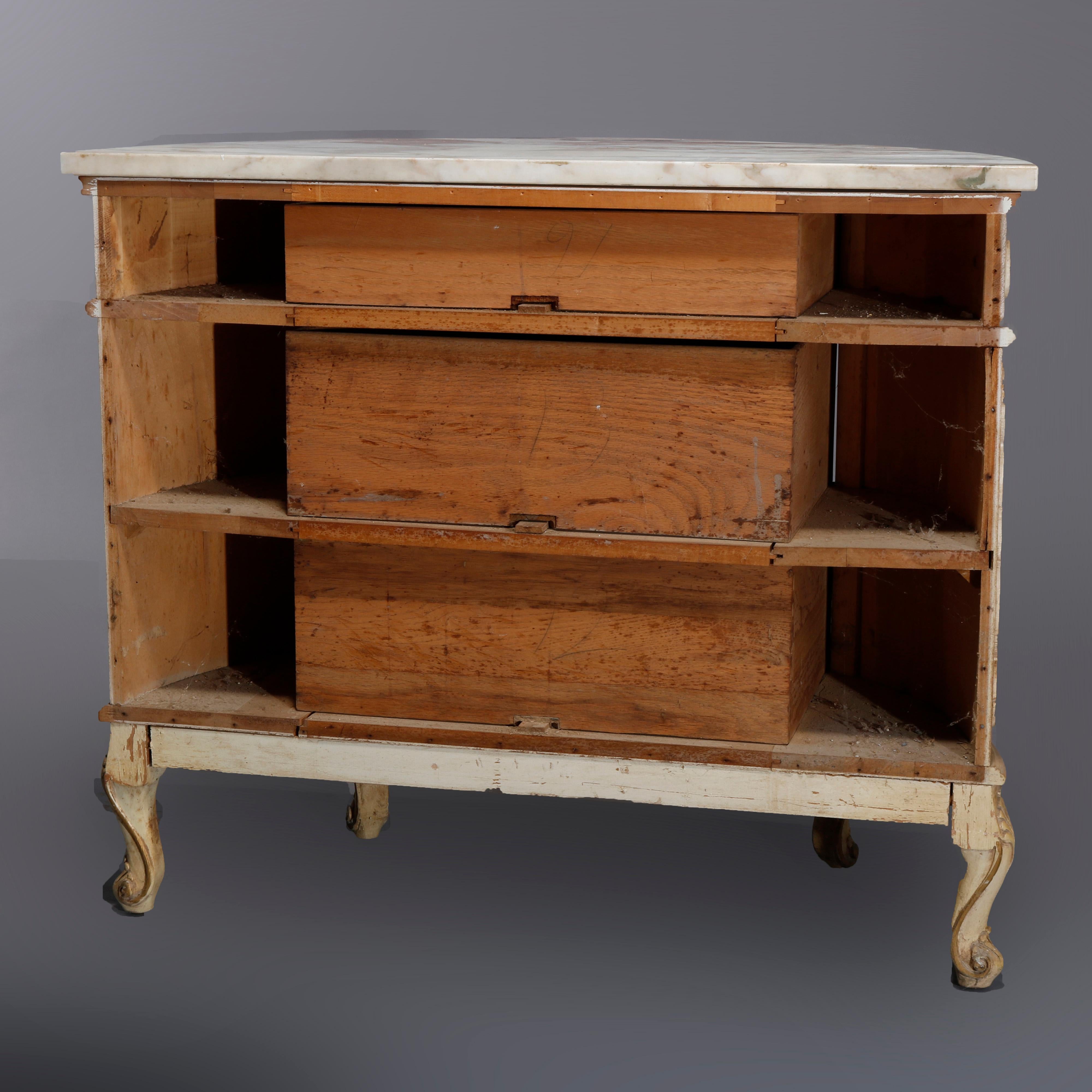 Vintage French Provincial Demilune Gilt & Painted Marble Top Commode, Circa 1930 9