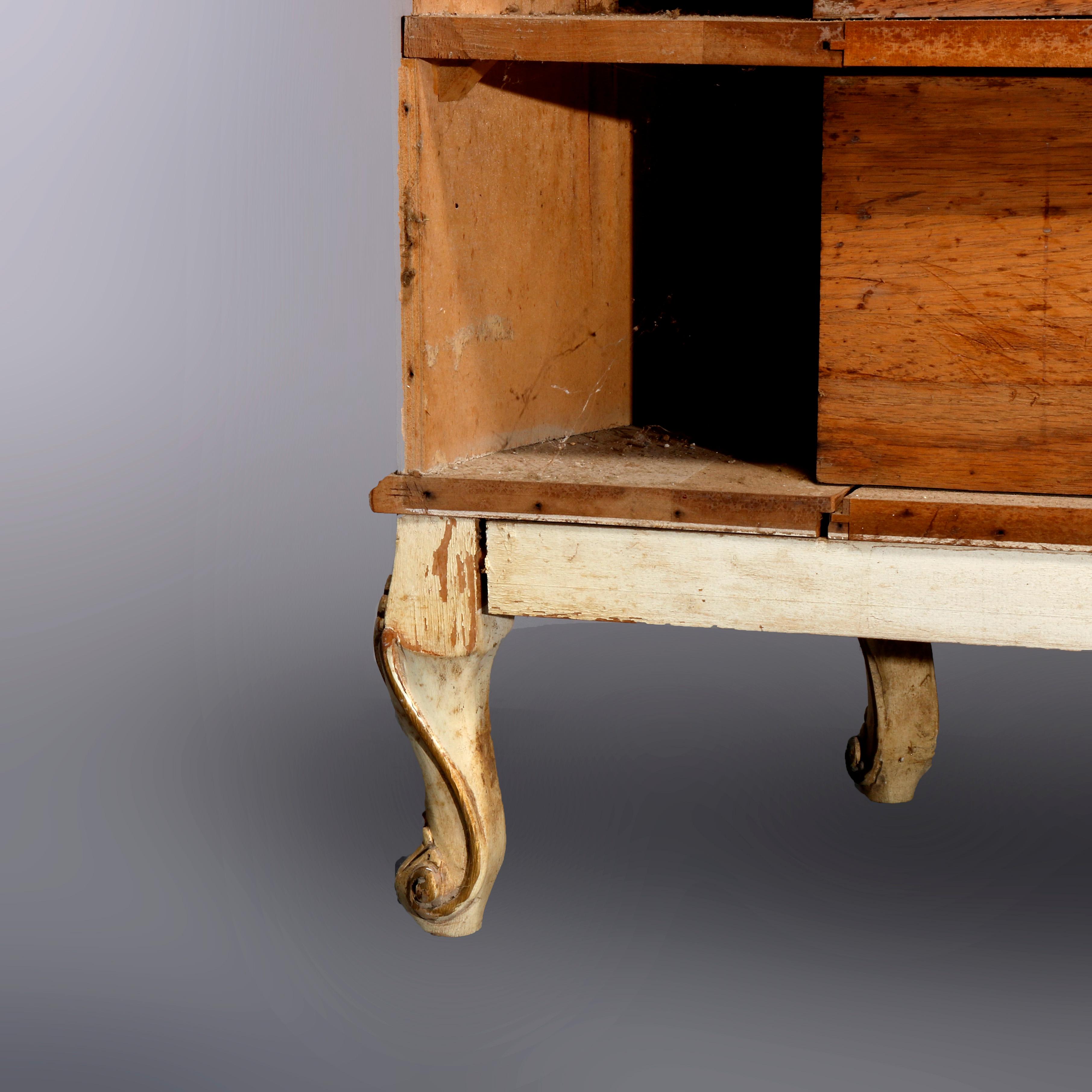 Vintage French Provincial Demilune Gilt & Painted Marble Top Commode, Circa 1930 10