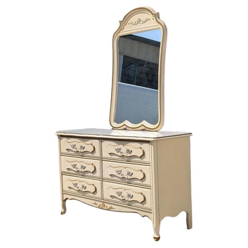 Vintage French Provincial Dresser c.1970s, Six Drawers, White, Laminate, Bedroom