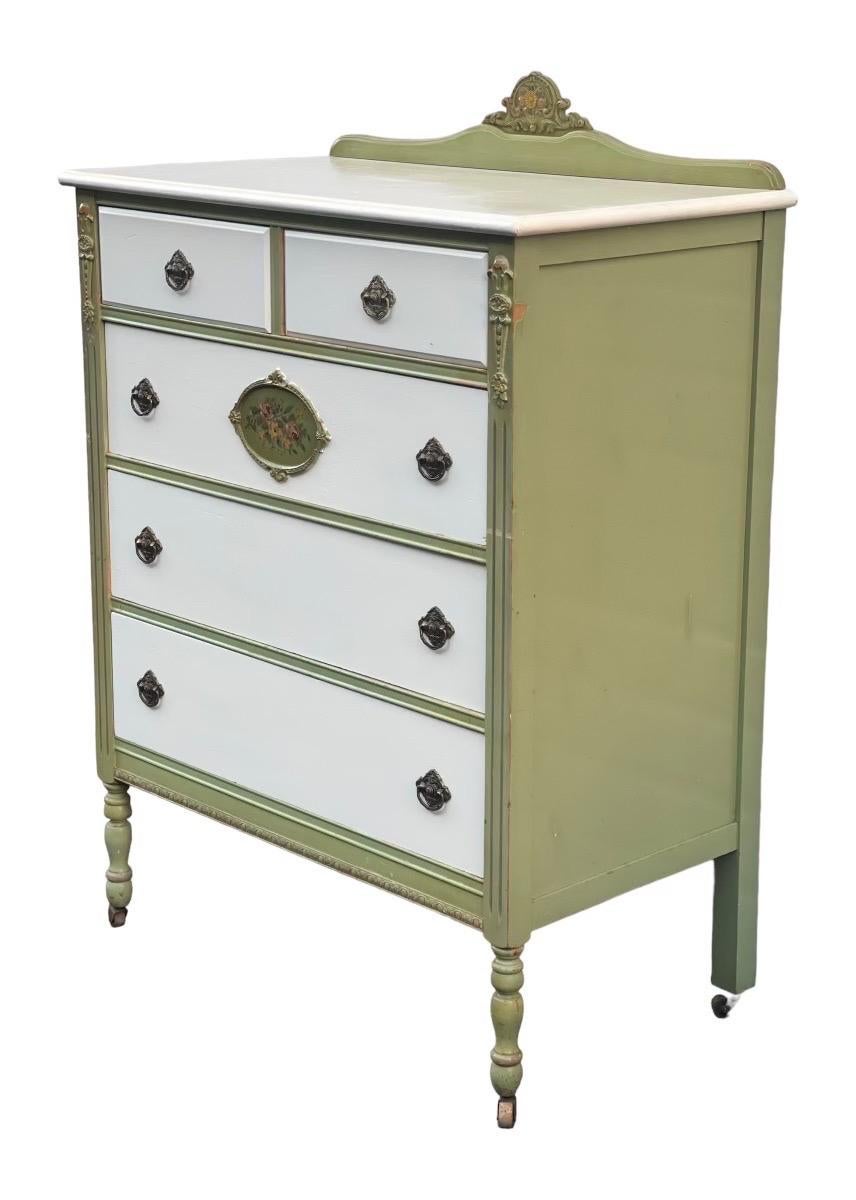 Vintage French Provincial Dresser, Hand Painted Dovetail Details For