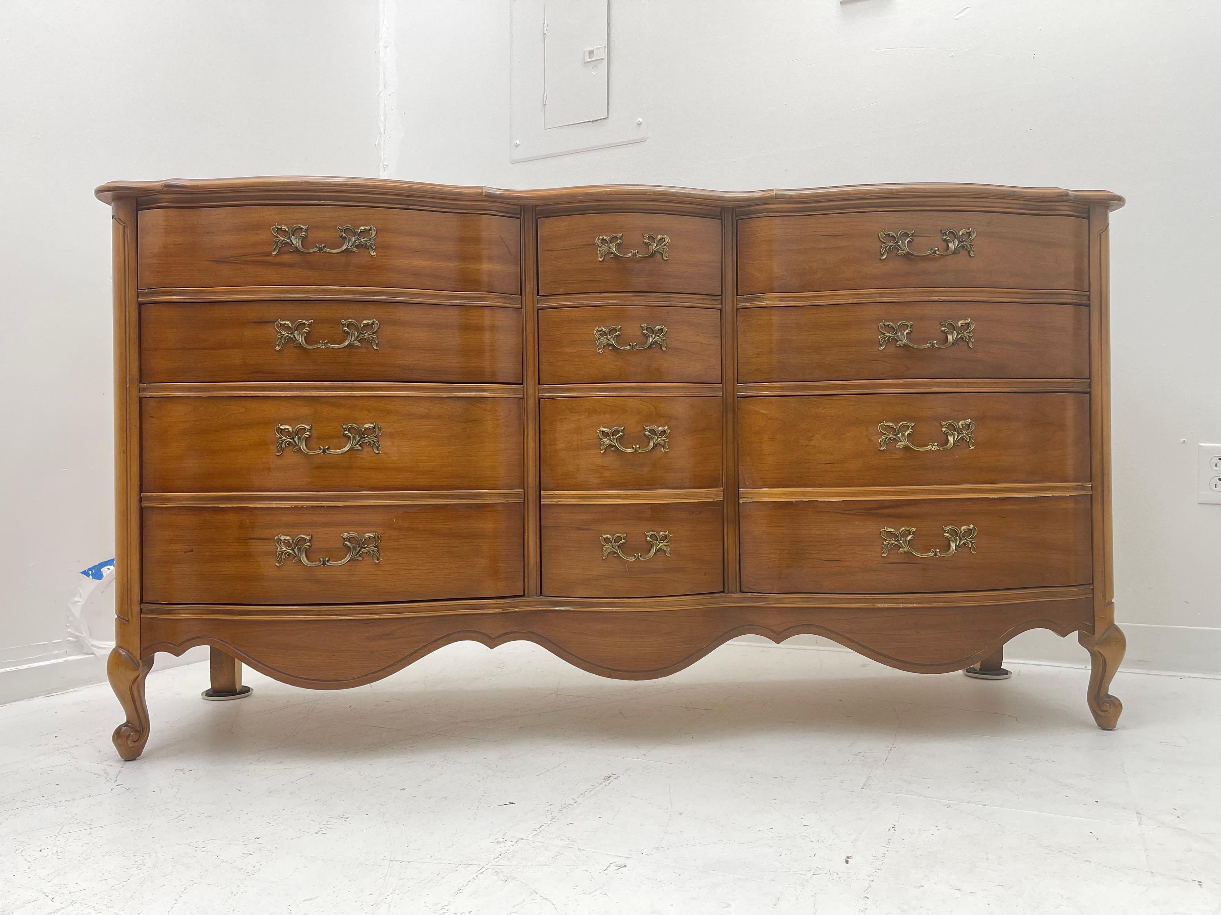 Cherry Vintage French Provincial Dresser or Credenza with Dovetailed Drawers
