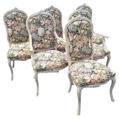 Vintage French Provincial Faux Bois Dining Chairs - Set of 6