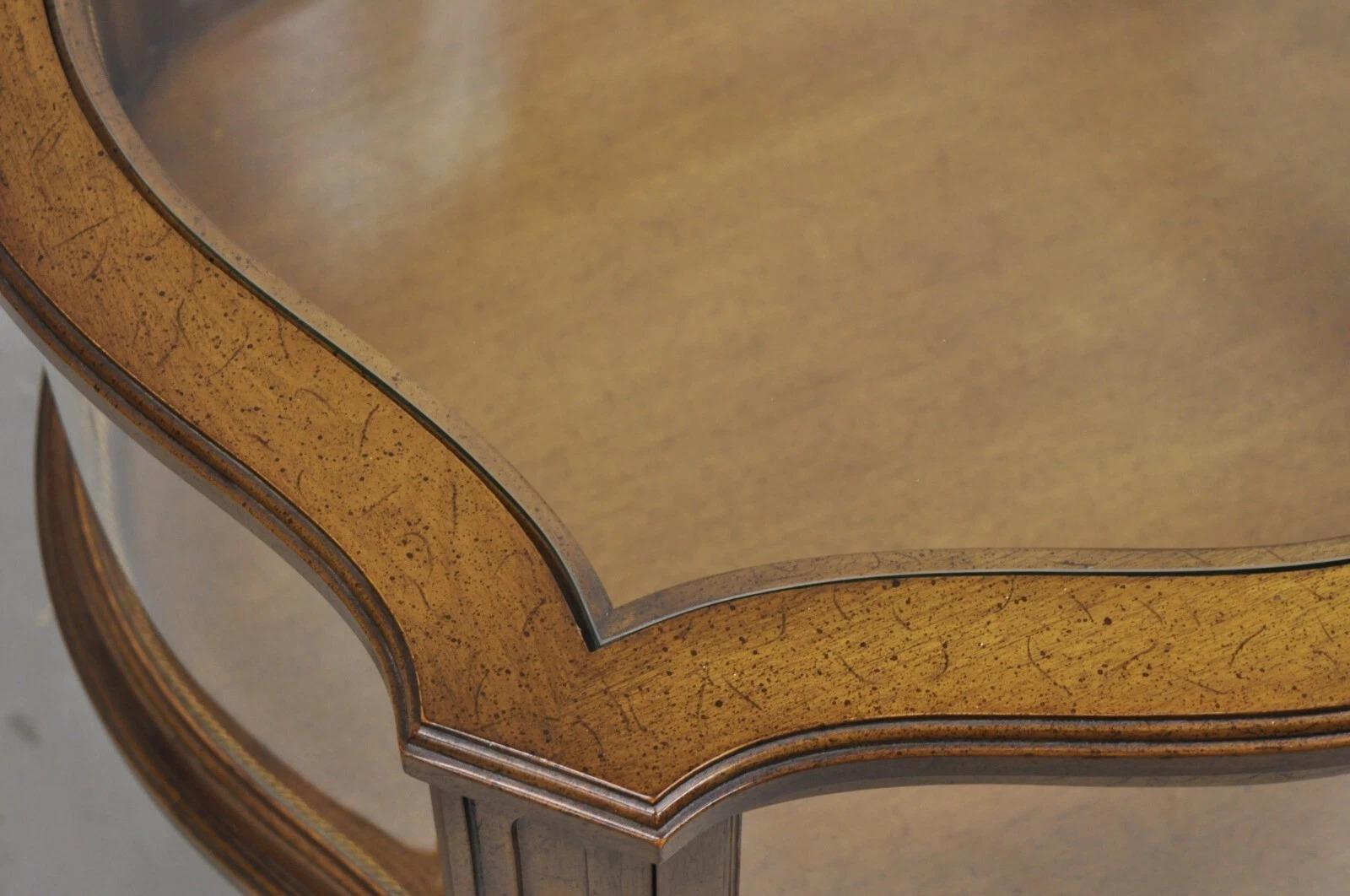 20th Century Vintage French Provincial Fruit Wood Curved Glass One Door Display Side Table For Sale