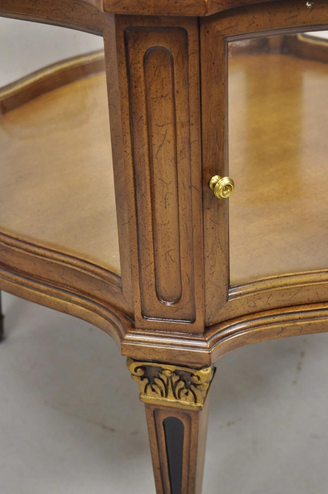 Vintage French Provincial Fruit Wood Curved Glass One Door Display Side Table For Sale 4