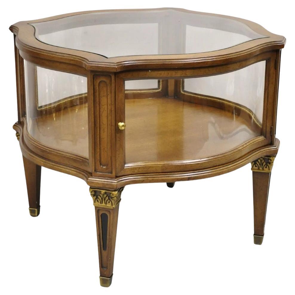 Vintage French Provincial Fruit Wood Curved Glass One Door Display Side Table For Sale