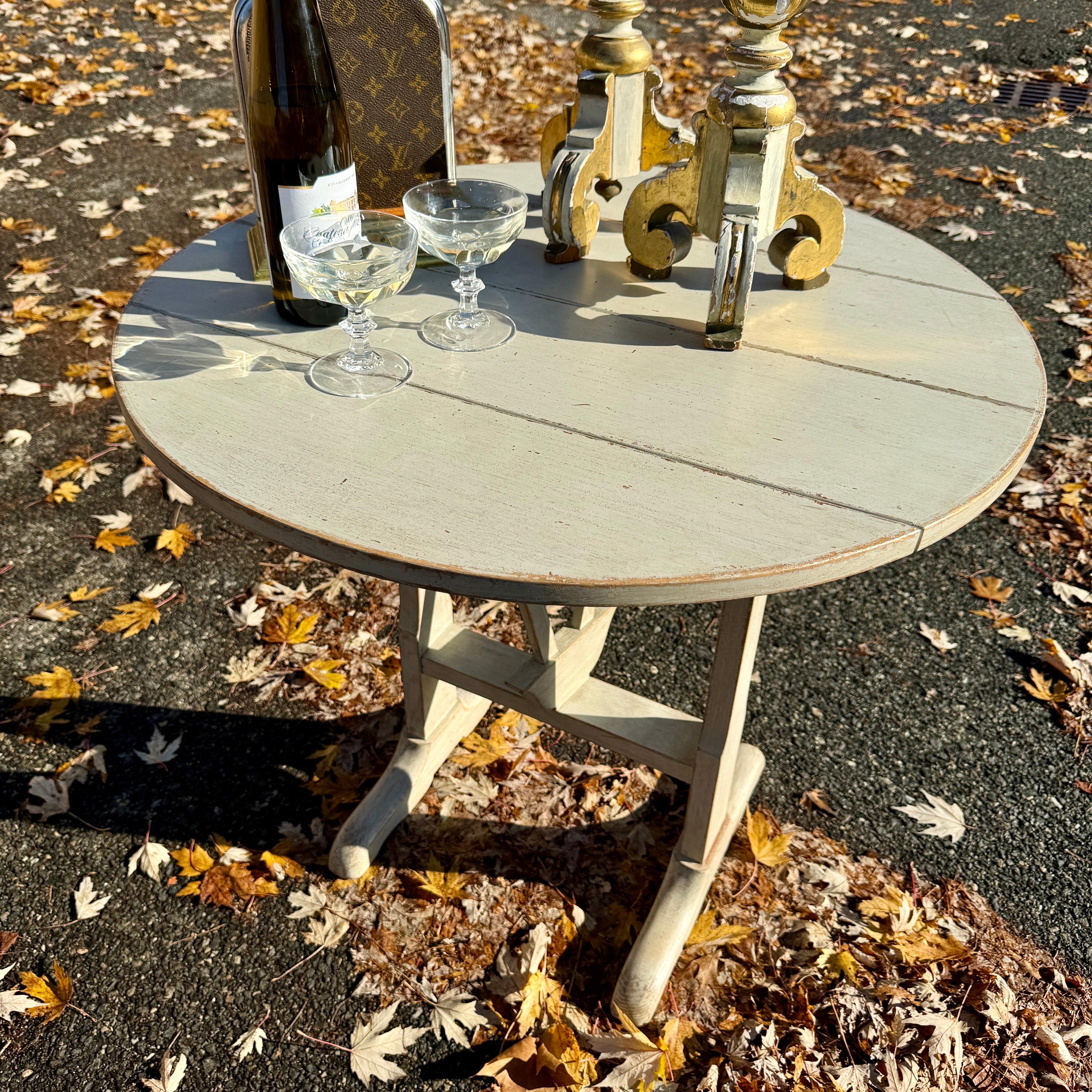 Vintage French Grey Painted Wine Tasting Table 4