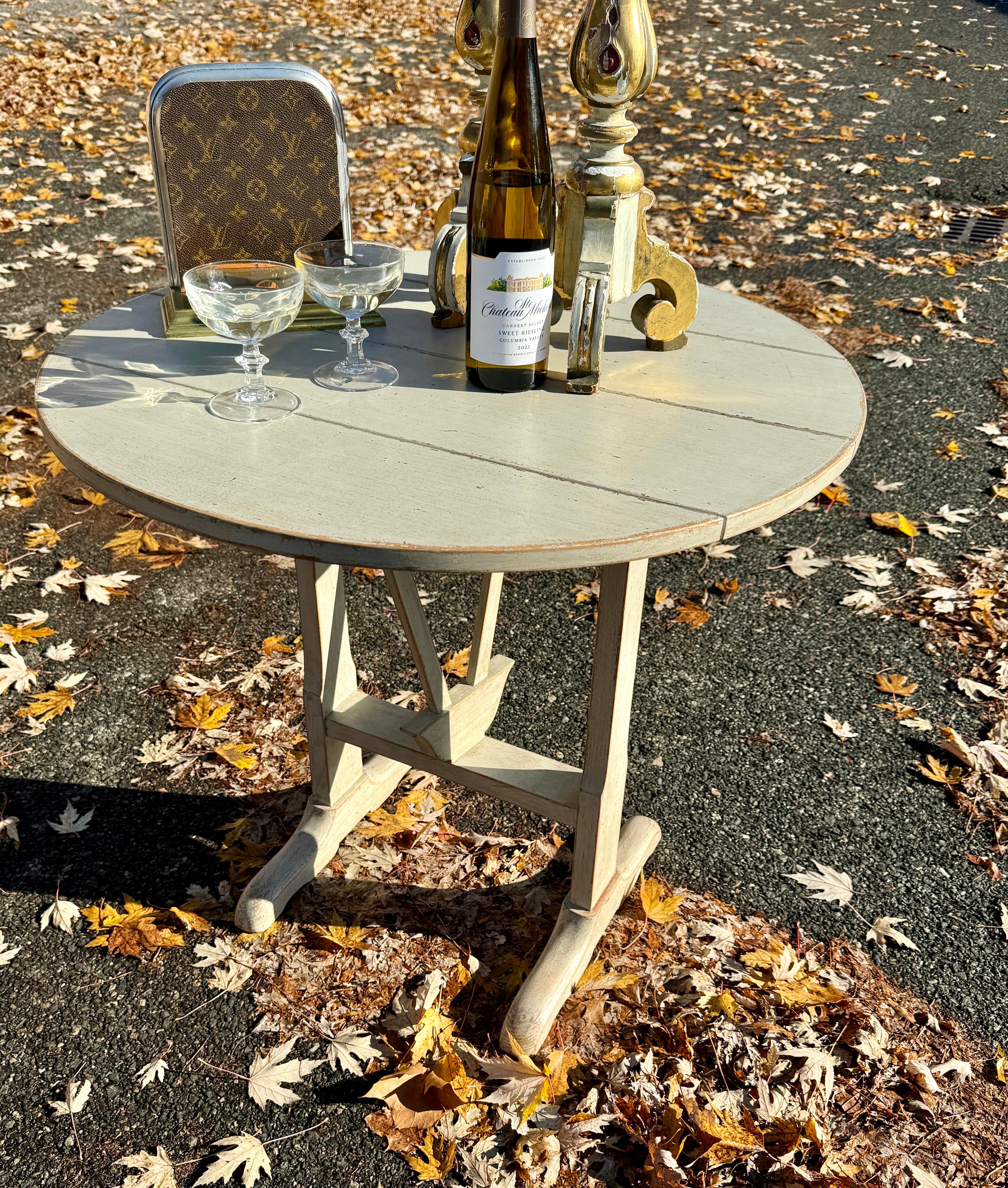 Vintage French Grey Painted Wine Tasting Table For Sale 5