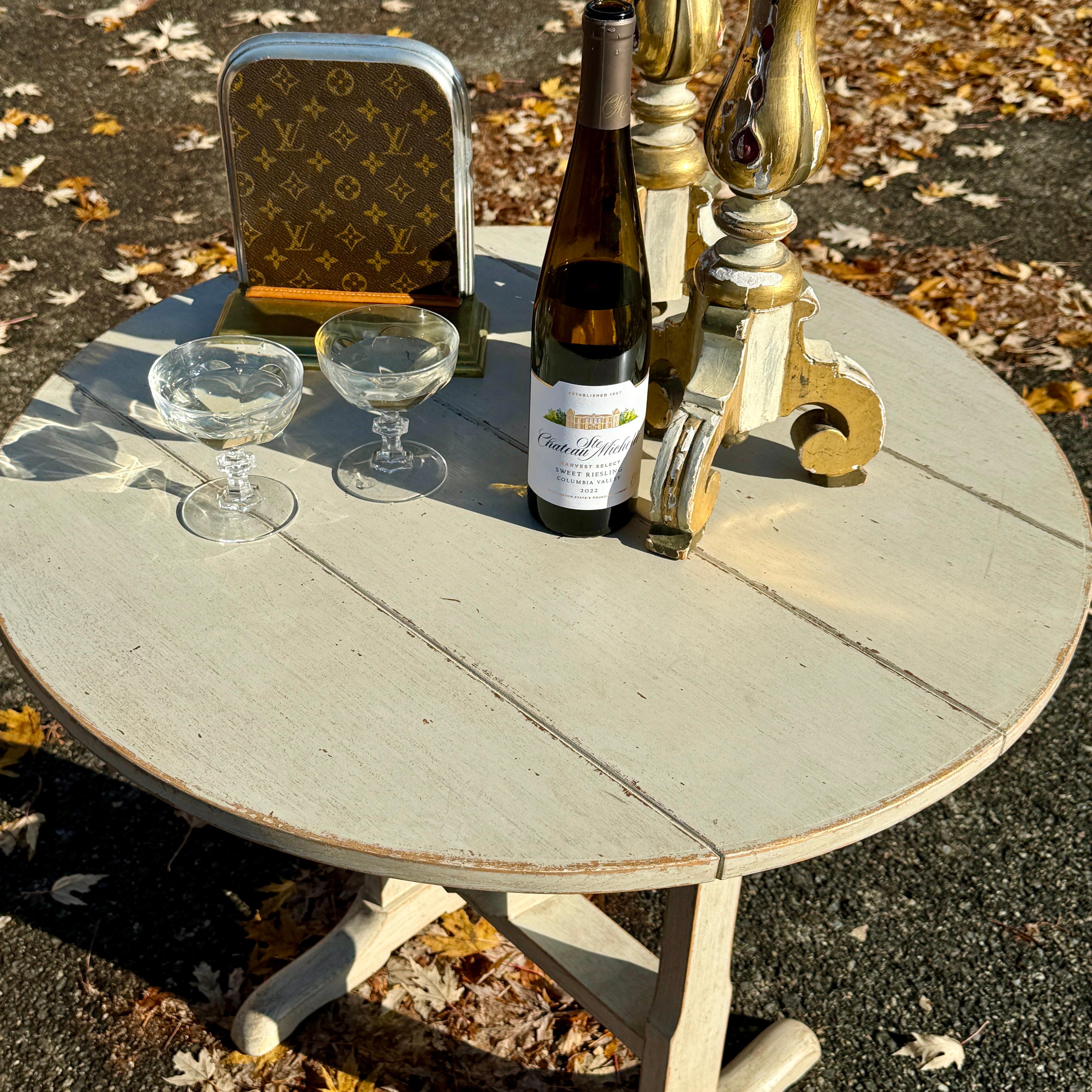 Gustavian Vintage French Grey Painted Wine Tasting Table
