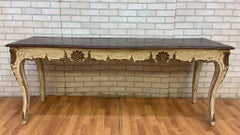 Vintage French Provincial Hand Carved Console Table with Cherry Wood Top