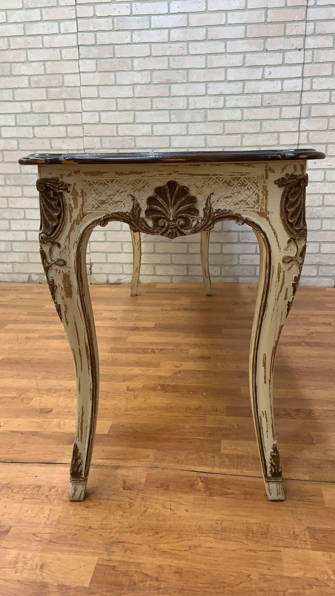 Vintage French Provincial Hand Carved Console Table with Cherry Wood Top For Sale 4