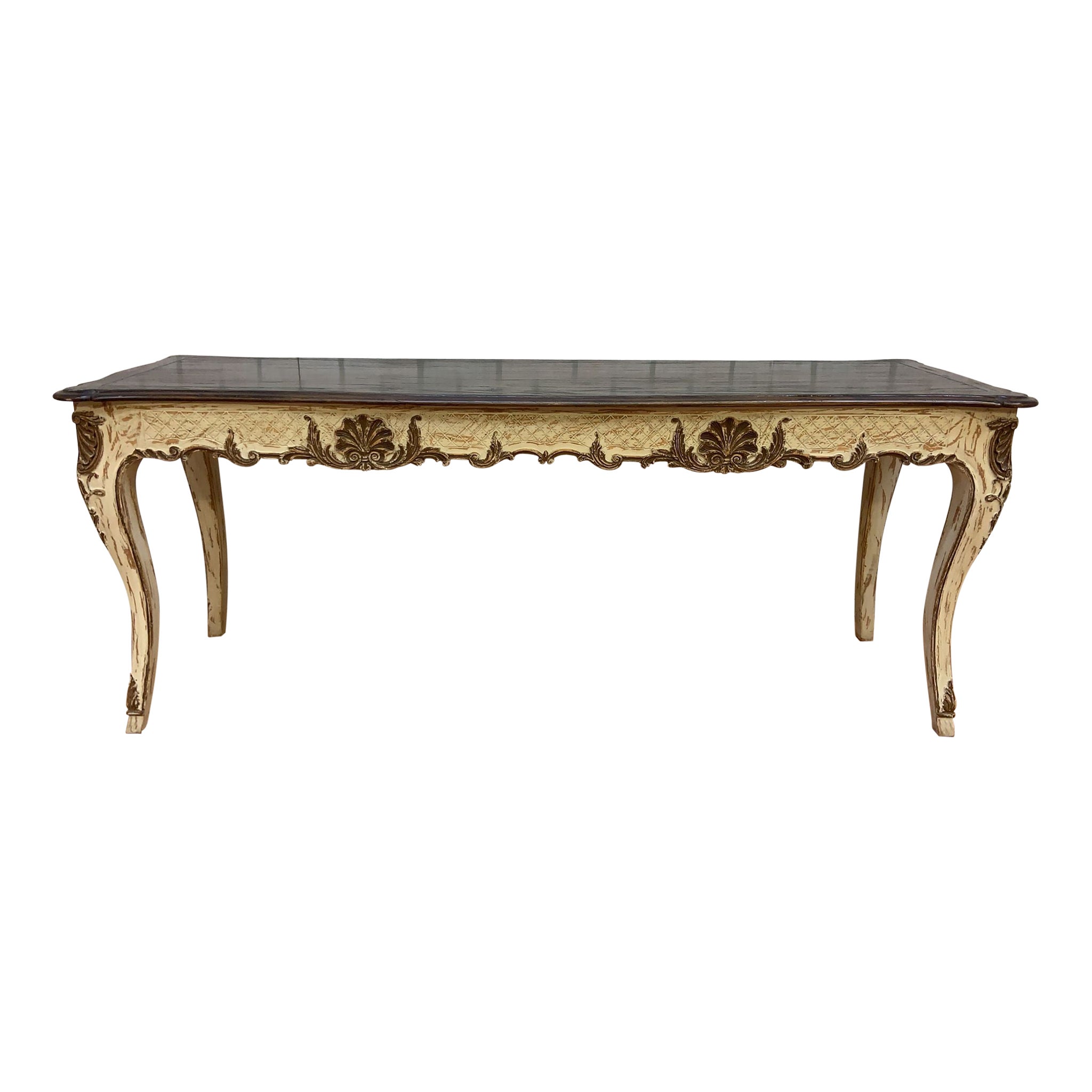 Table console provinciale française sculptée à la main avec plateau en bois de cerisier
