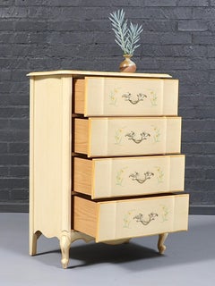 Vintage French Provincial Hand-Painted Cream Dresser w/ Cabriole Legs