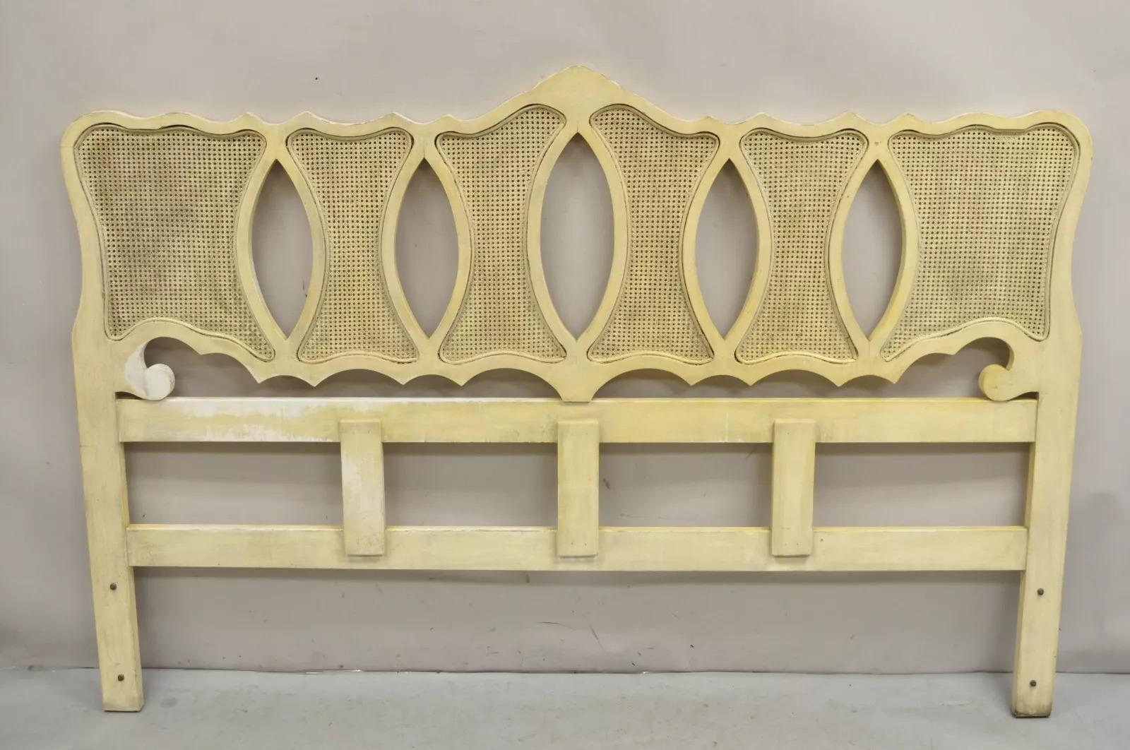 Cabecero Vintage French Provincial Hollywood Regency King Cane Pintado Crema en venta 3