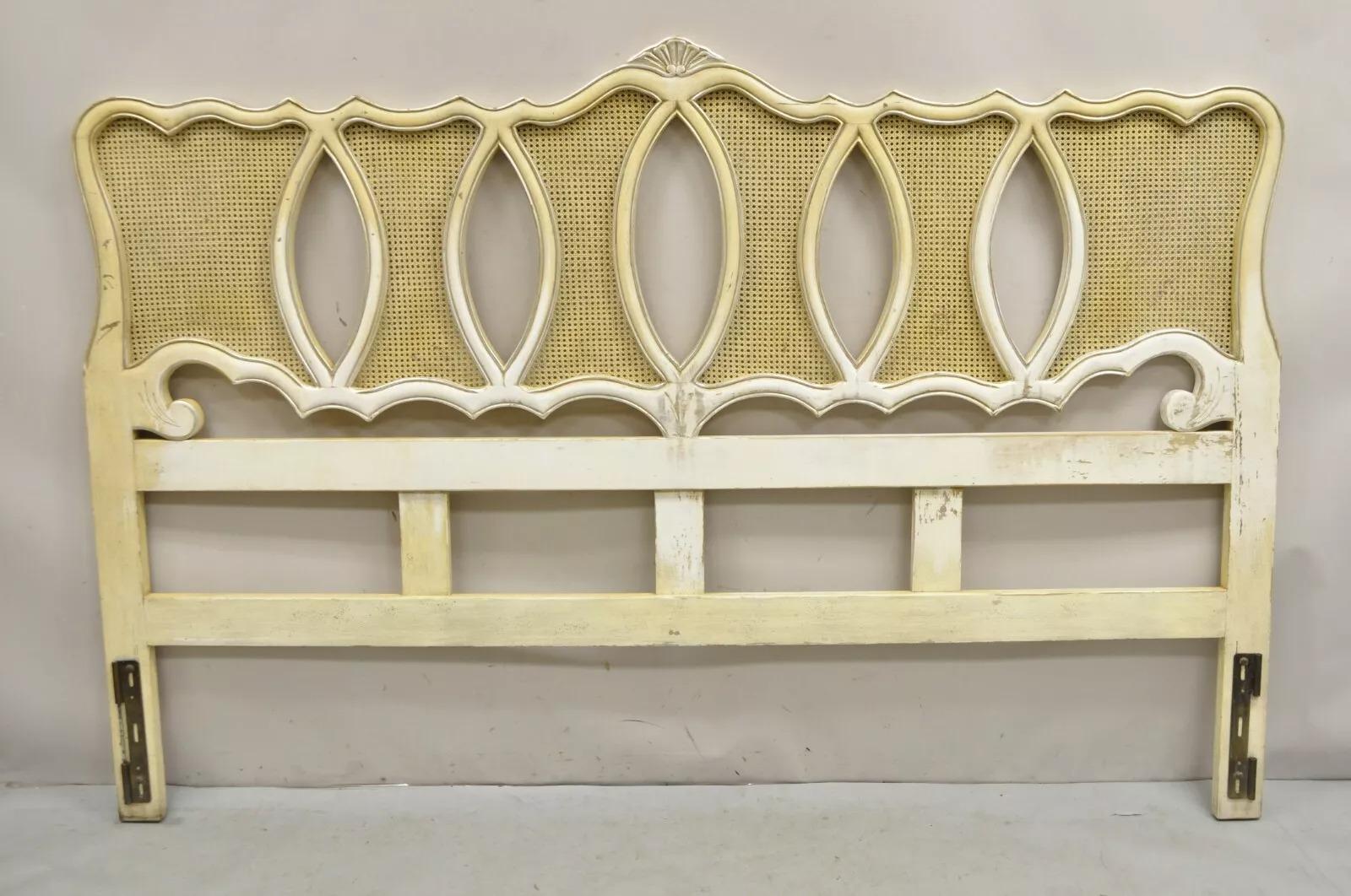 Cabecero Vintage French Provincial Hollywood Regency King Cane Pintado Crema en venta 4