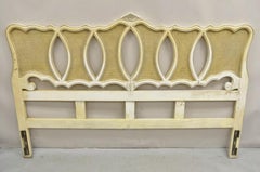 Vintage French Provincial Hollywood Regency Cream Painted Cane King Headboard