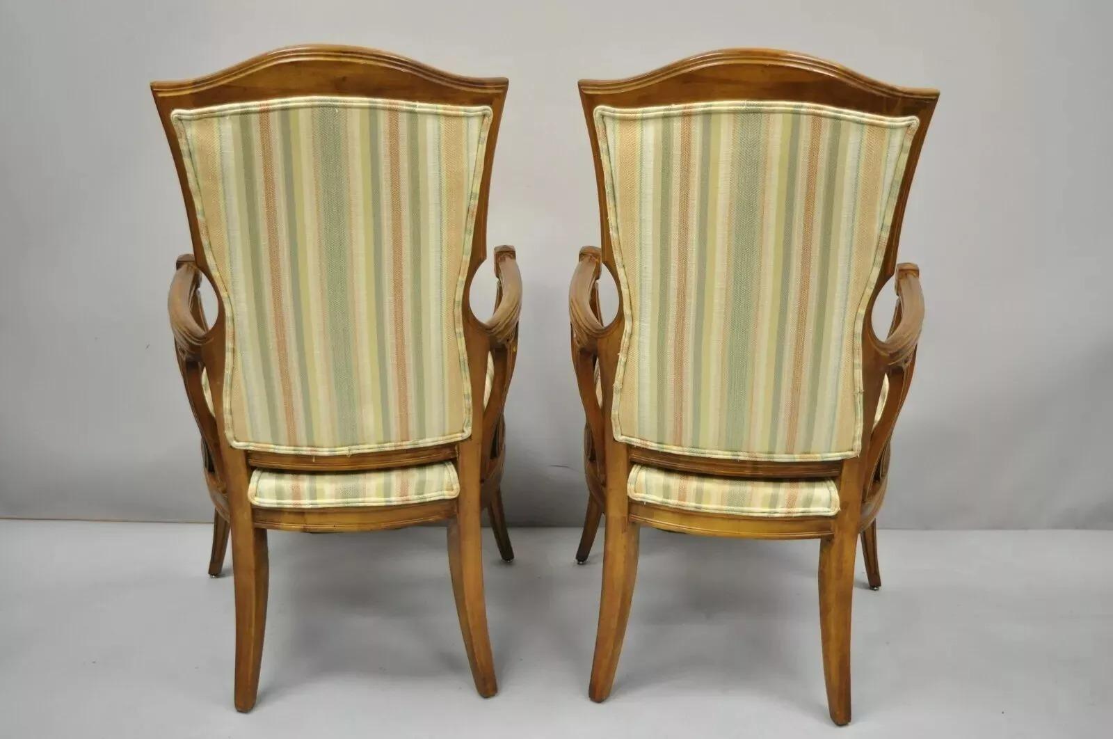 Vintage French Provincial Hollywood Regency Tall Back Lounge Arm Chairs - a Pair For Sale 4