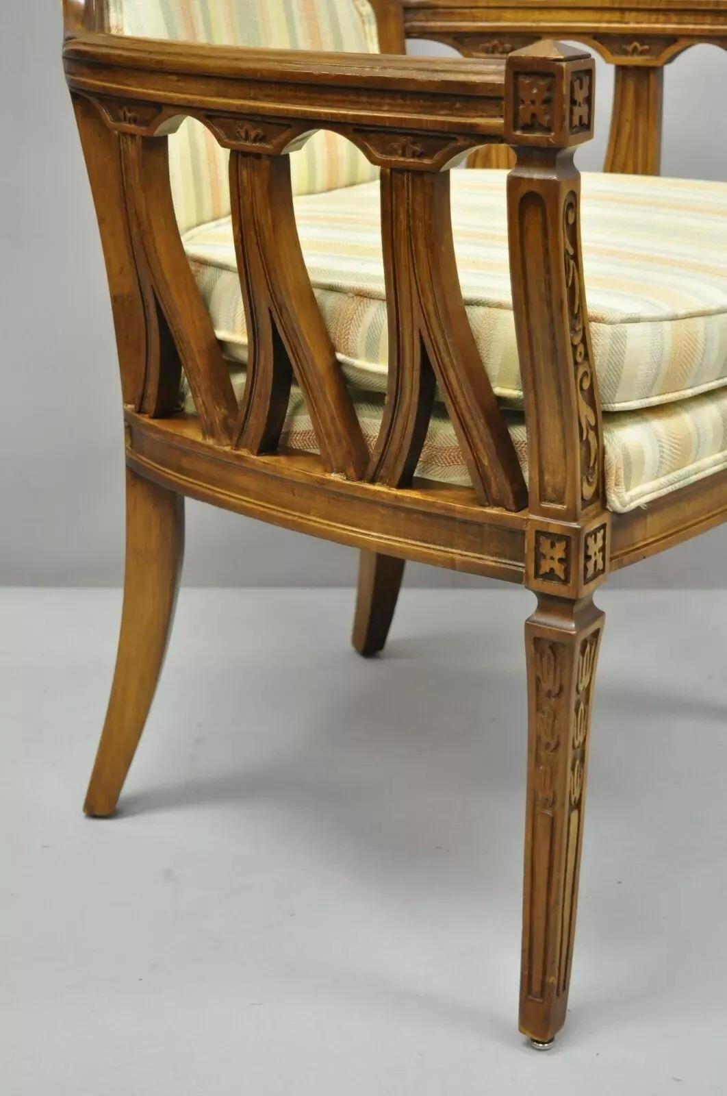 Unknown Vintage French Provincial Hollywood Regency Tall Back Lounge Arm Chairs - a Pair For Sale