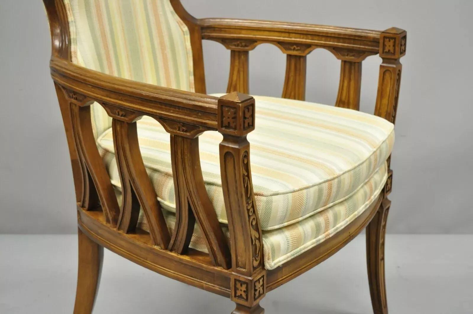 Vintage French Provincial Hollywood Regency Tall Back Lounge Arm Chairs - a Pair For Sale 1