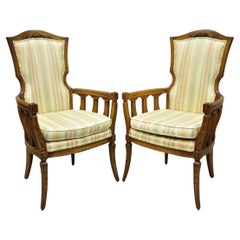 Vintage French Provincial Hollywood Regency Tall Back Lounge Arm Chairs - a Pair