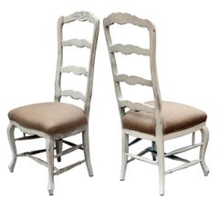 Vintage French Provincial Ladder Back Chairs with Linen Seat; a pair