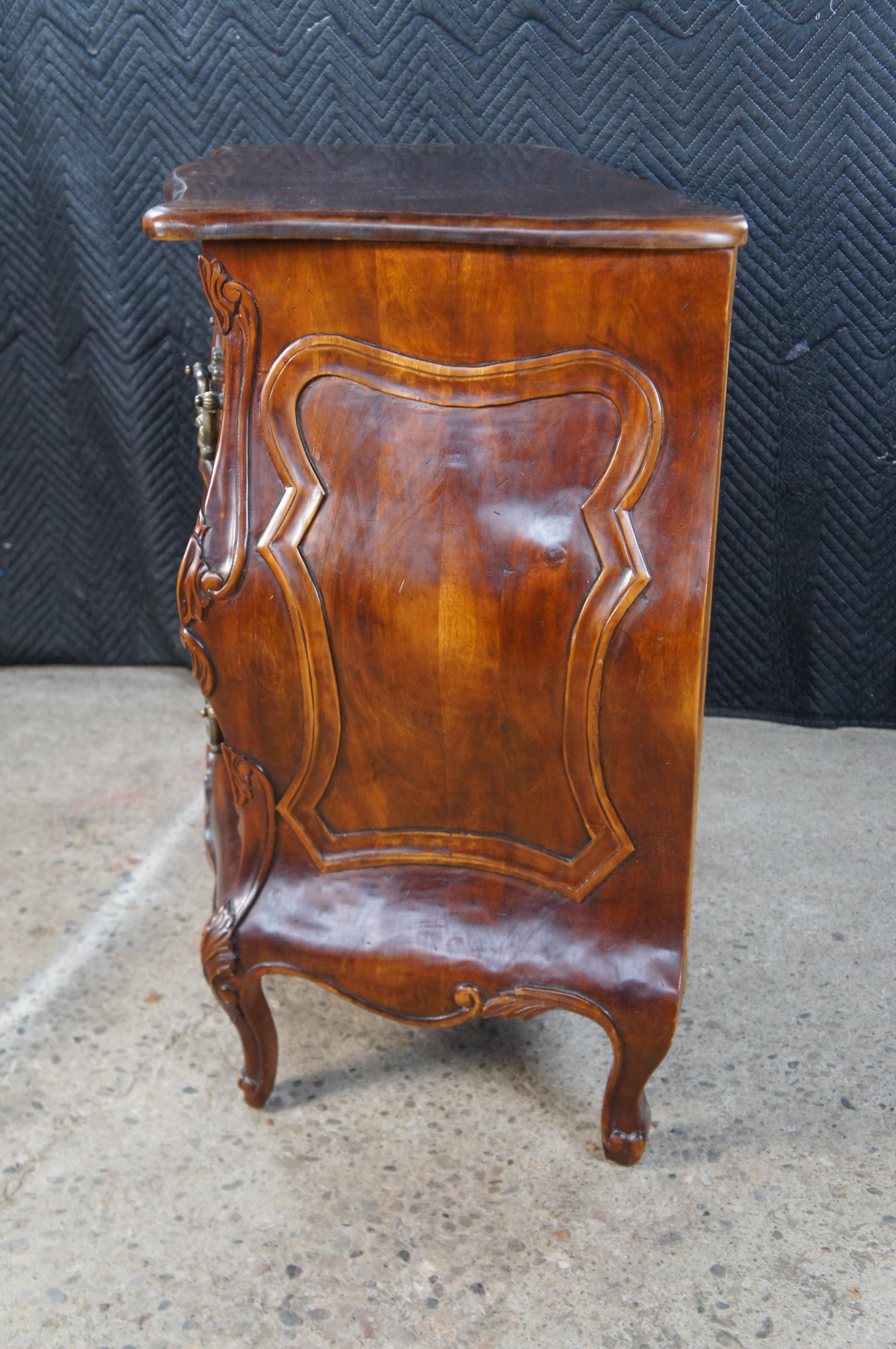 Vintage French Provincial Louis XV Carved Walnut Bombe Commode Chest For Sale 6