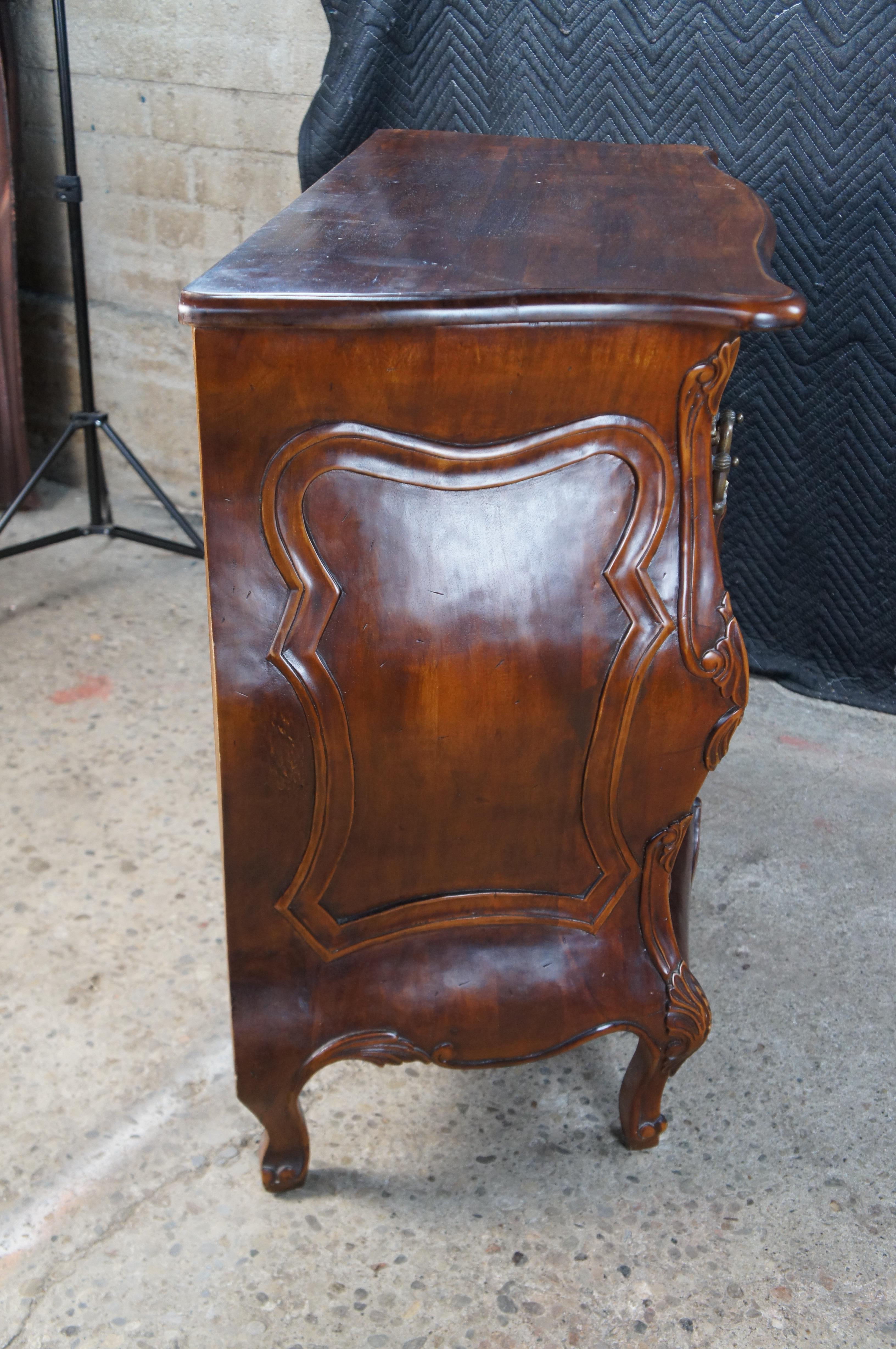 Vintage French Provincial Louis XV Carved Walnut Bombe Commode Chest For Sale 8