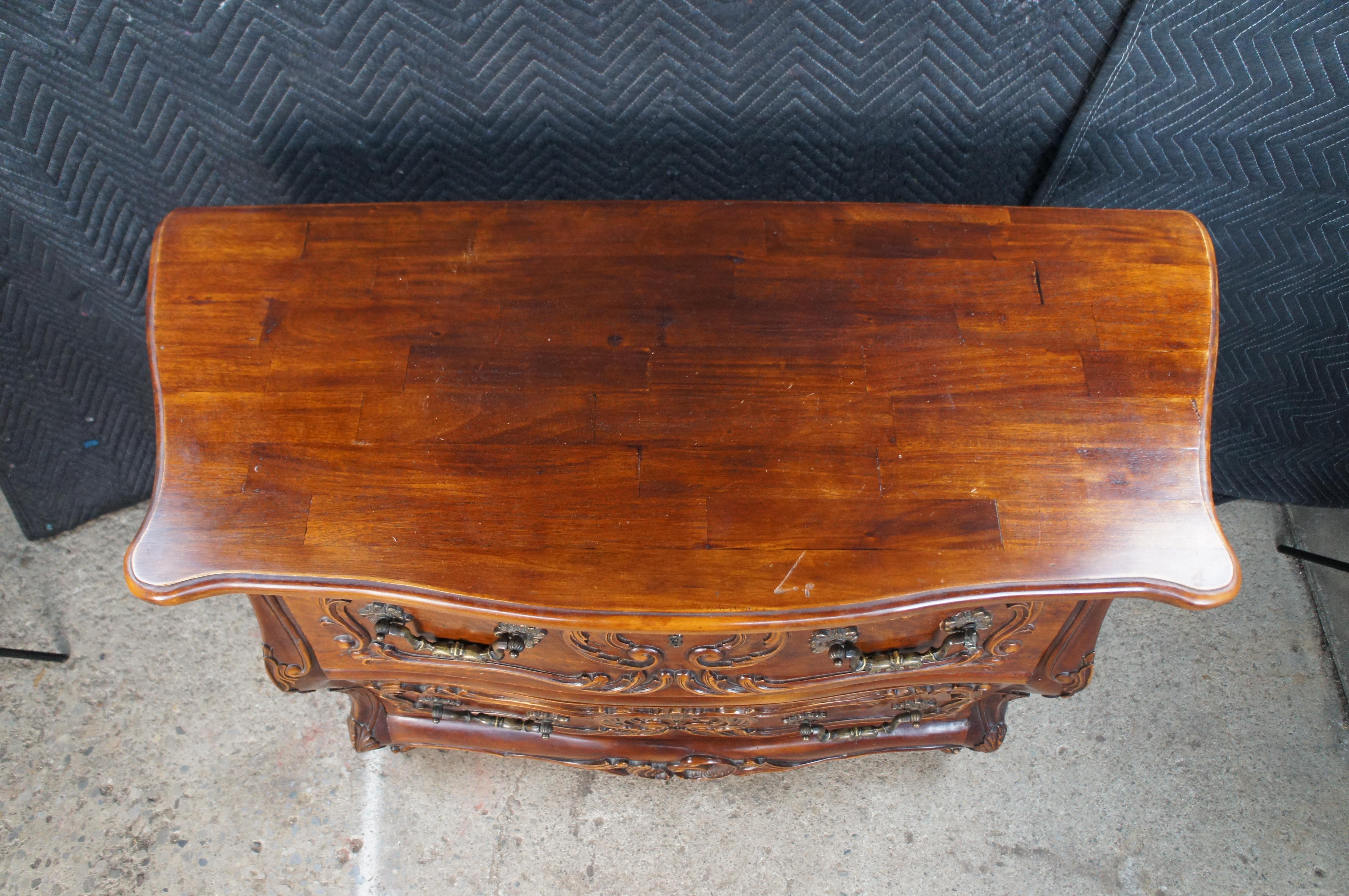 20th Century Vintage French Provincial Louis XV Carved Walnut Bombe Commode Chest For Sale