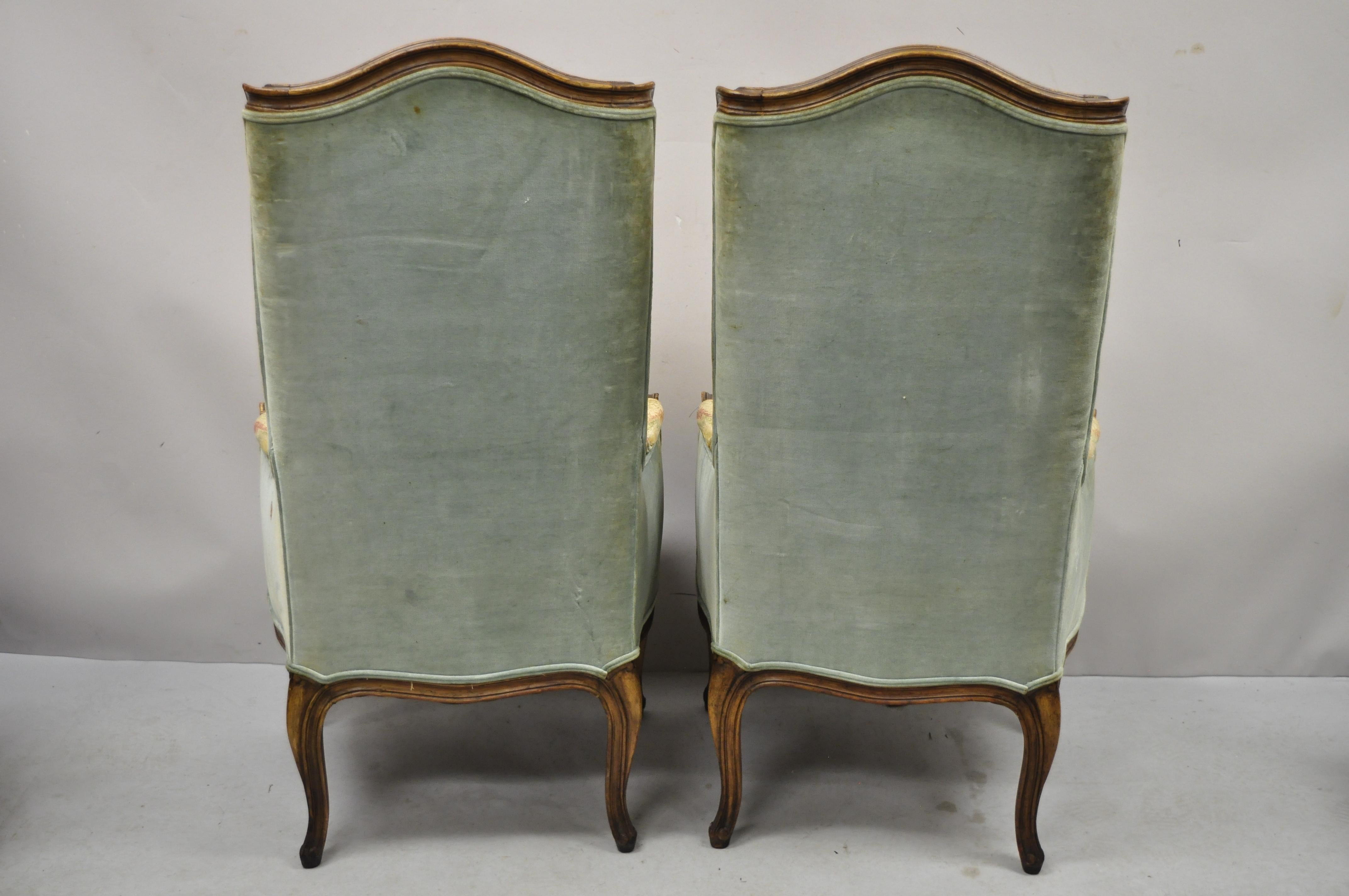 Vintage French Provincial Louis XV Country Narrow Tall Back Chairs 'A' - a Pair For Sale 3