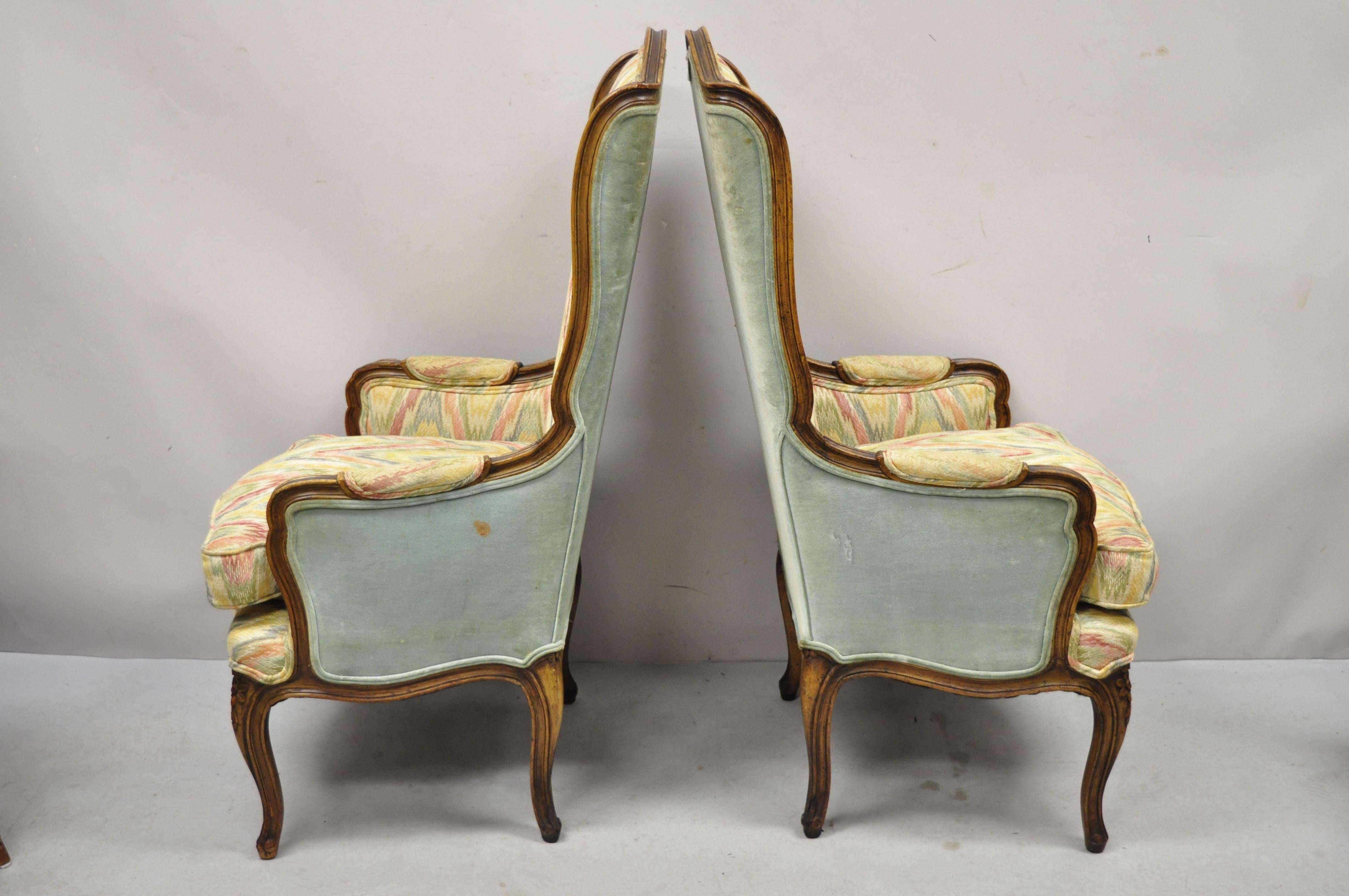 Vintage French Provincial Louis XV Country Narrow Tall Back Chairs 'A' - a Pair For Sale 5