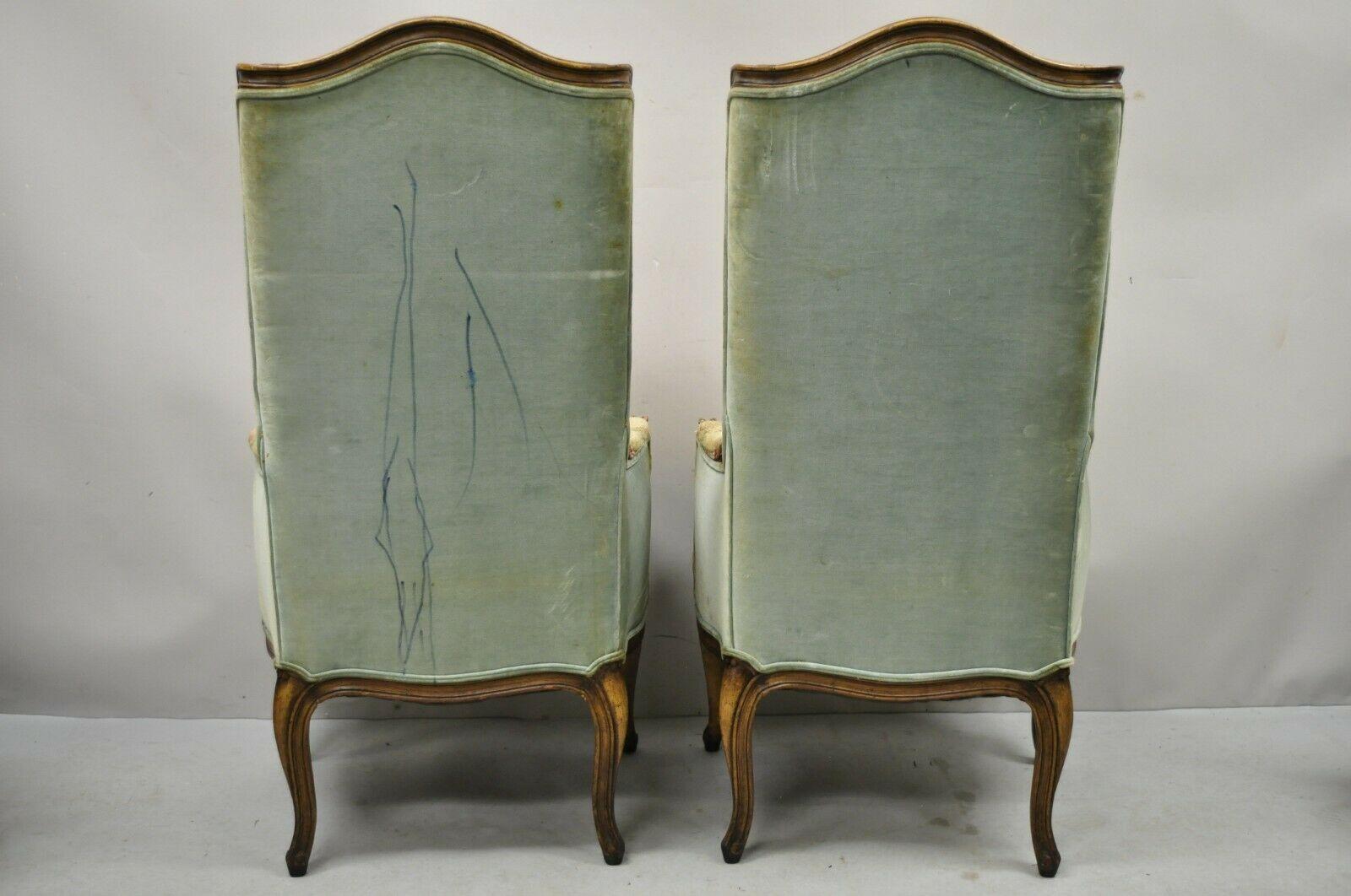 Vintage French Provincial Louis XV Country Narrow Tall Back Chairs 'B' - a Pair For Sale 4