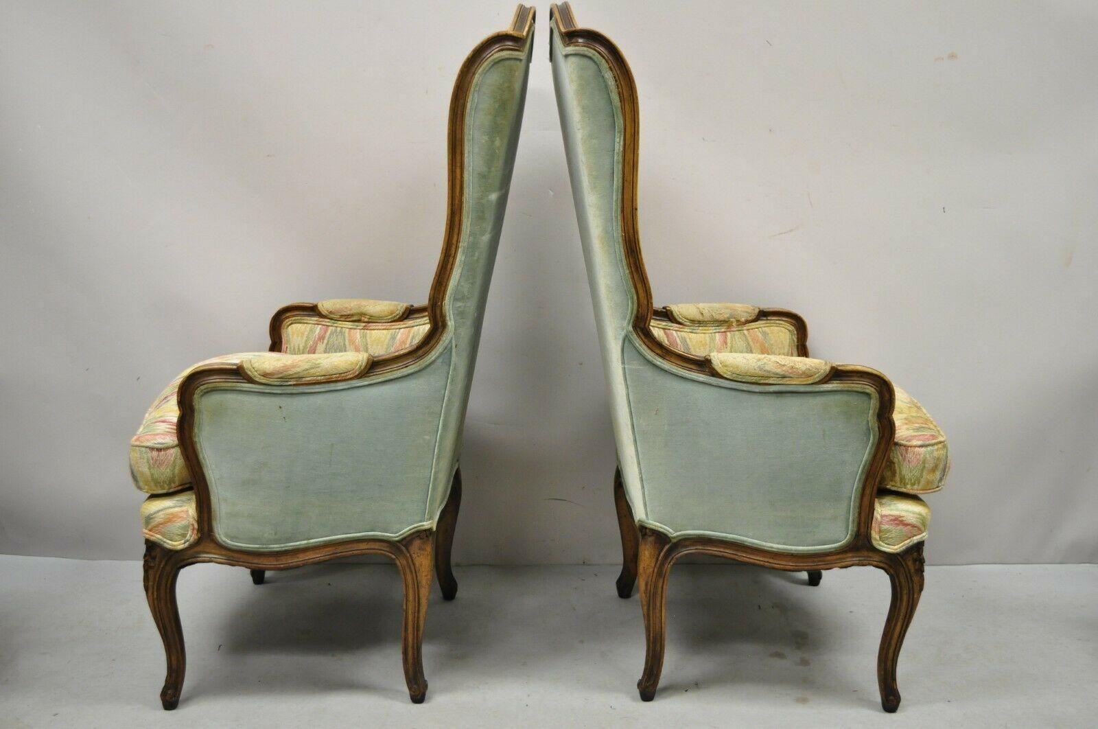 Vintage French Provincial Louis XV Country Narrow Tall Back Chairs 'B' - a Pair For Sale 5