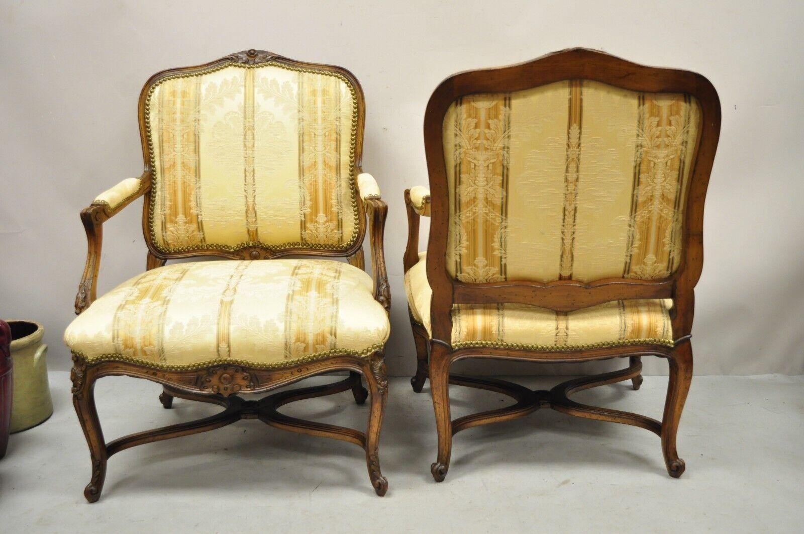 Vintage French Provincial Louis XV Country Style Lounge Chairs - a Pair For Sale 5