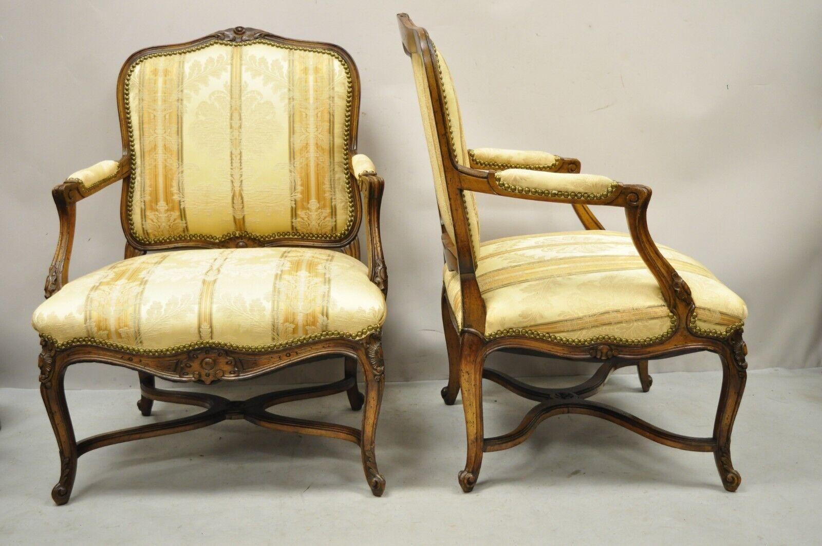 Vintage French Provincial Louis XV Country Style Lounge Chairs - a Pair For Sale 7
