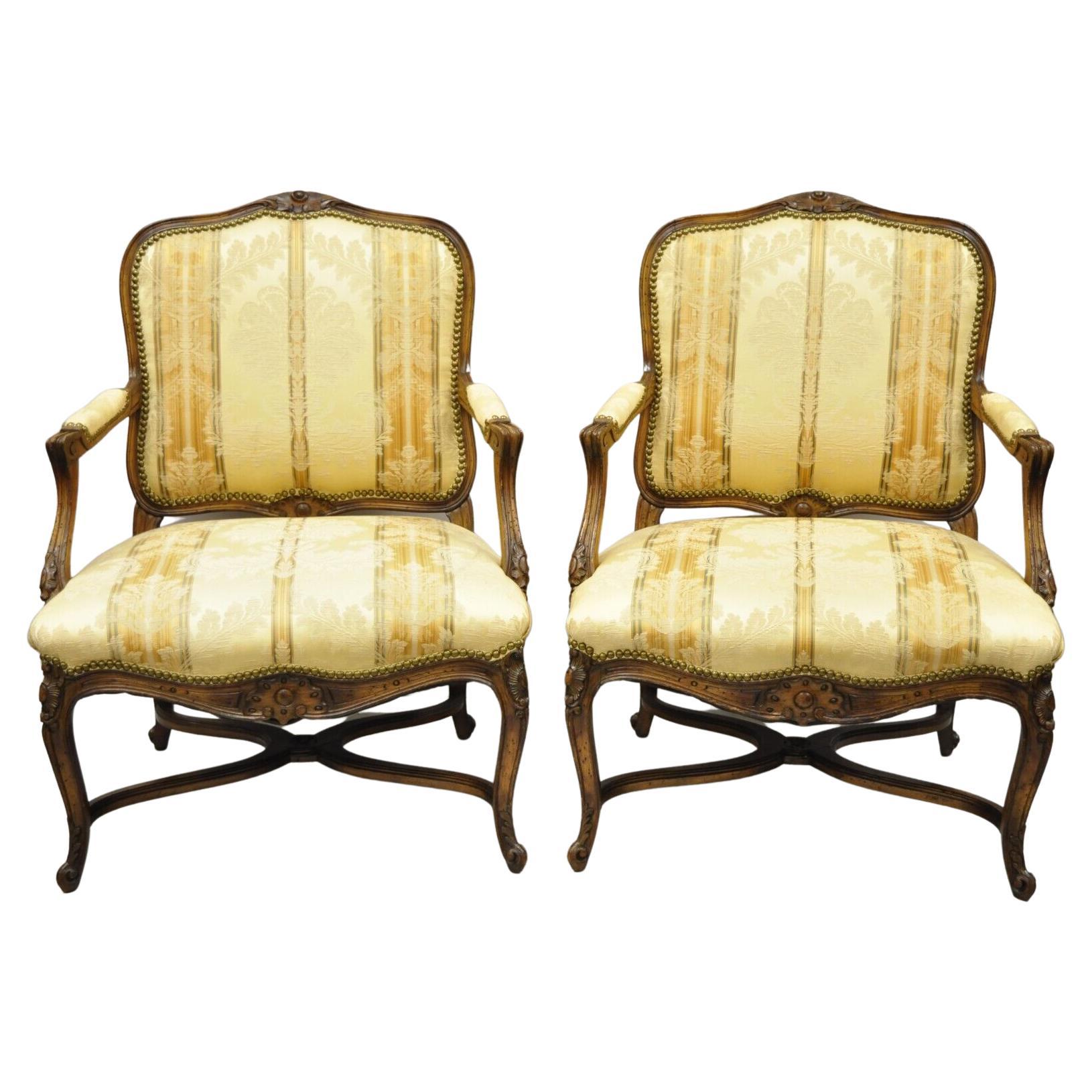 Vintage French Provincial Louis XV Country Style Lounge Chairs - a Pair For Sale