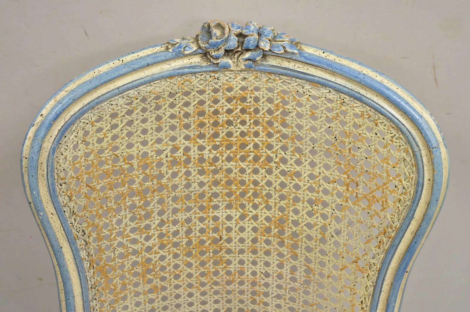 Vintage French Provincial Louis XV Cream & Blue Ladies Writing Desk Chair Set For Sale 2