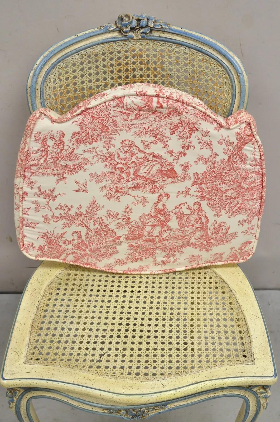Vintage French Provincial Louis XV Cream & Blue Ladies Writing Desk Chair Set For Sale 3