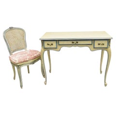Ensemble de chaises de bureau provinciales françaises Louis XV crème et bleu pour femmes