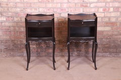Vintage French Provincial Louis XV Ebonized Nightstands, circa 1950s